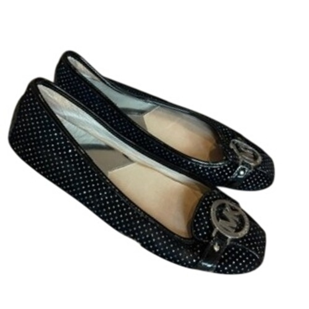 Michael Kors Fulton Black Silver Studded Polka Dot Ballet Flats MK Logo Shoes - Picture 7 of 10